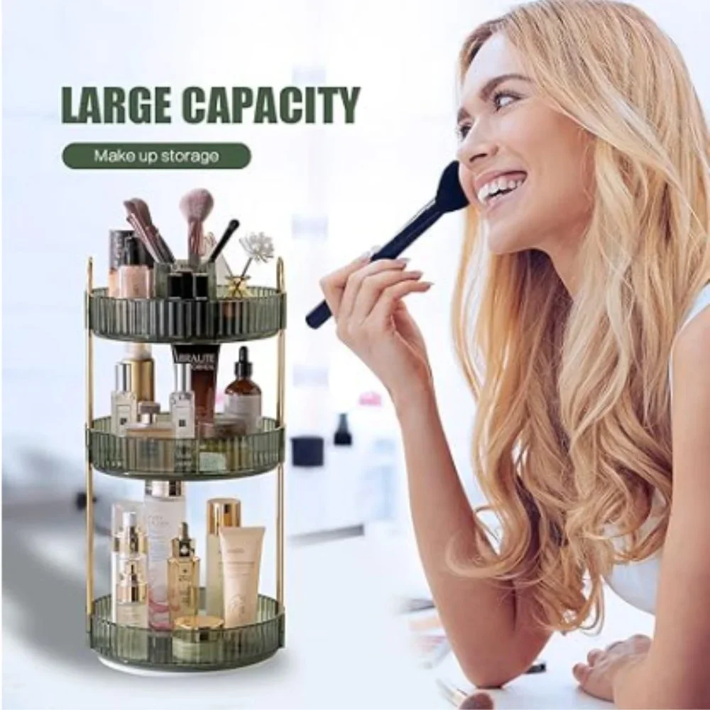 3 Tiers - 360° Turntable Makeup Organizer - Lazy Susan Cosmetics Storage